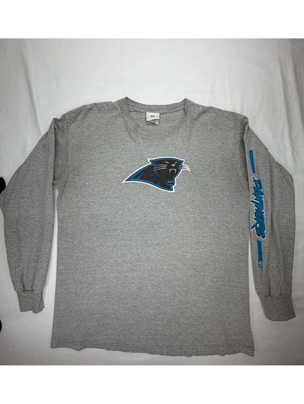 NFL Men's T Shirt Long Sleeve Crew Neck Carolina Panther Pullover Size XL Gray